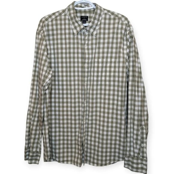 J. Crew Other - J Crew Slim Flex Washed Tan & White Checkered Plaid Gingham XL Mens Button Down